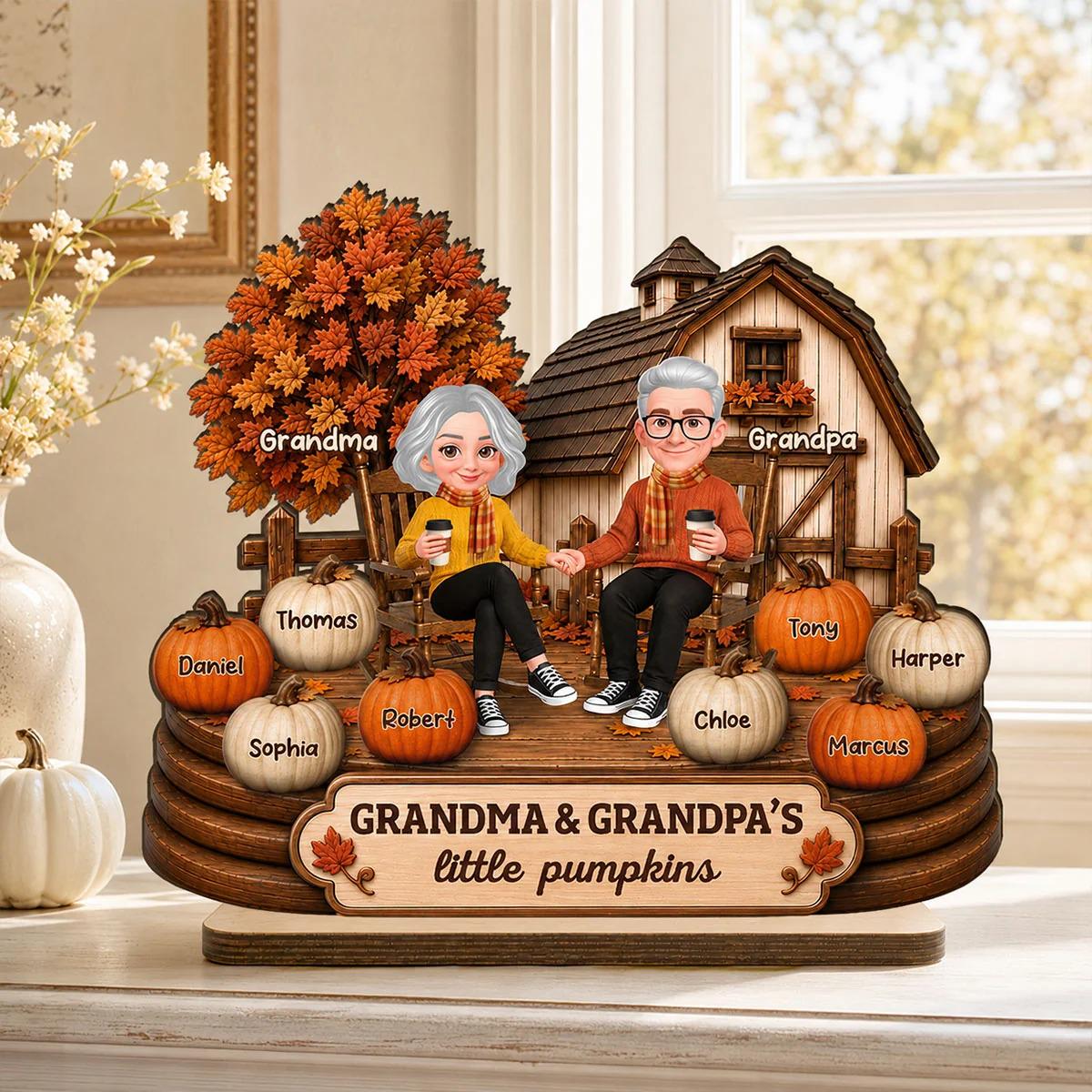 Custom Grandma Grandpa Little Pumpkins Wooden Plaque, Fall Decor For Grandparents, Thanksgiving Gift
