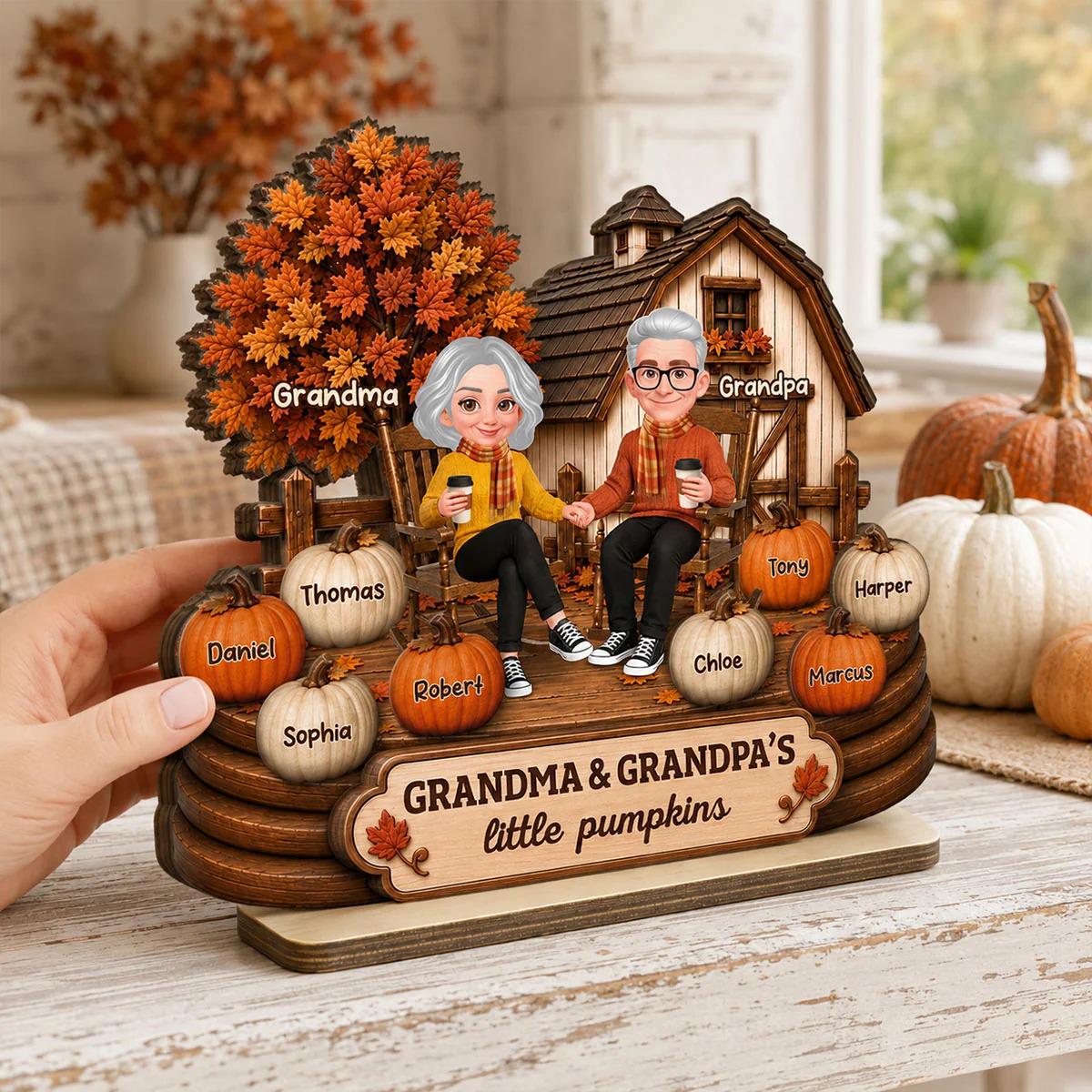 Custom Grandma Grandpa Little Pumpkins Wooden Plaque, Fall Decor For Grandparents, Thanksgiving Gift