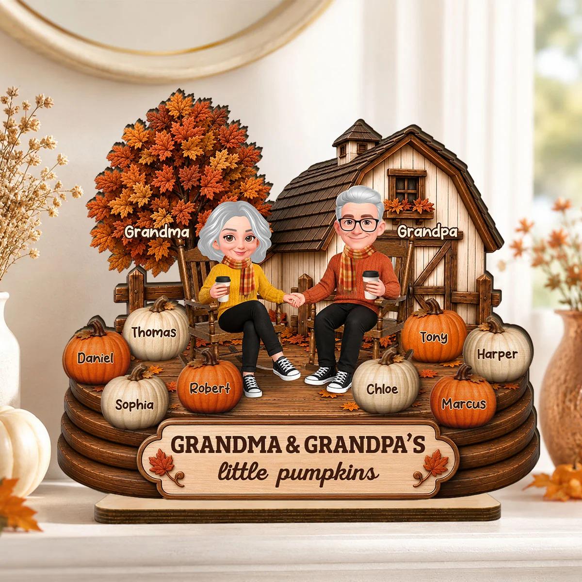 Custom Grandma Grandpa Little Pumpkins Wooden Plaque, Fall Decor For Grandparents, Thanksgiving Gift