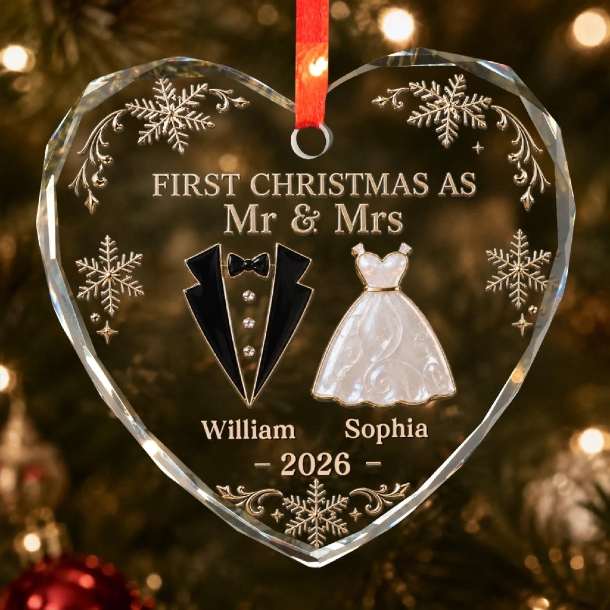 Custom First Christmas Mr And Mrs Glass Ornament, Anniversary Wedding Gifts For Couples, Christmas Tree Decor