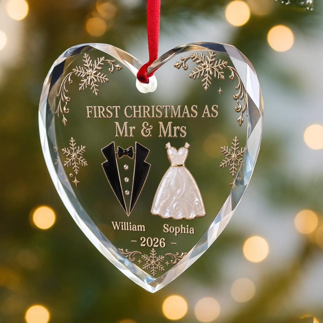 Custom First Christmas Mr And Mrs Glass Ornament, Anniversary Wedding Gifts For Couples, Christmas Tree Decor