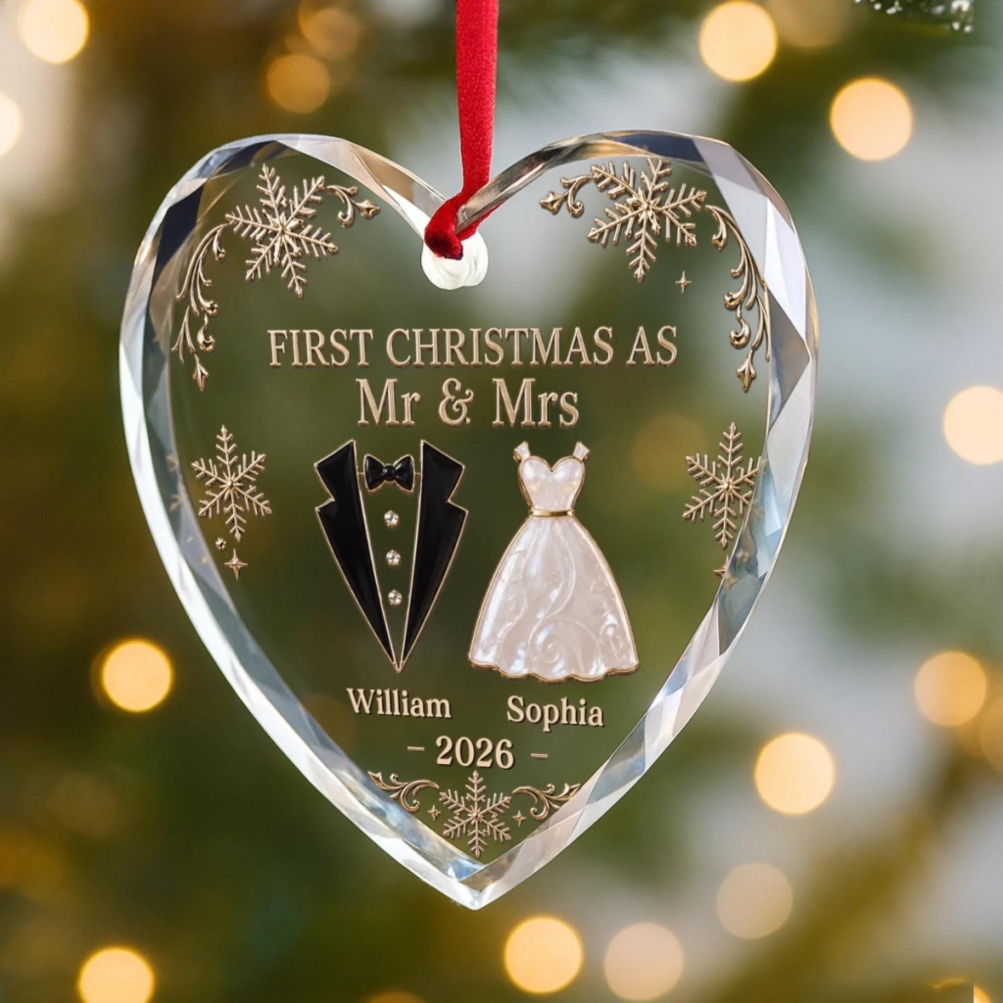 Custom First Christmas Mr And Mrs Glass Ornament, Anniversary Wedding Gifts For Couples, Christmas Tree Decor