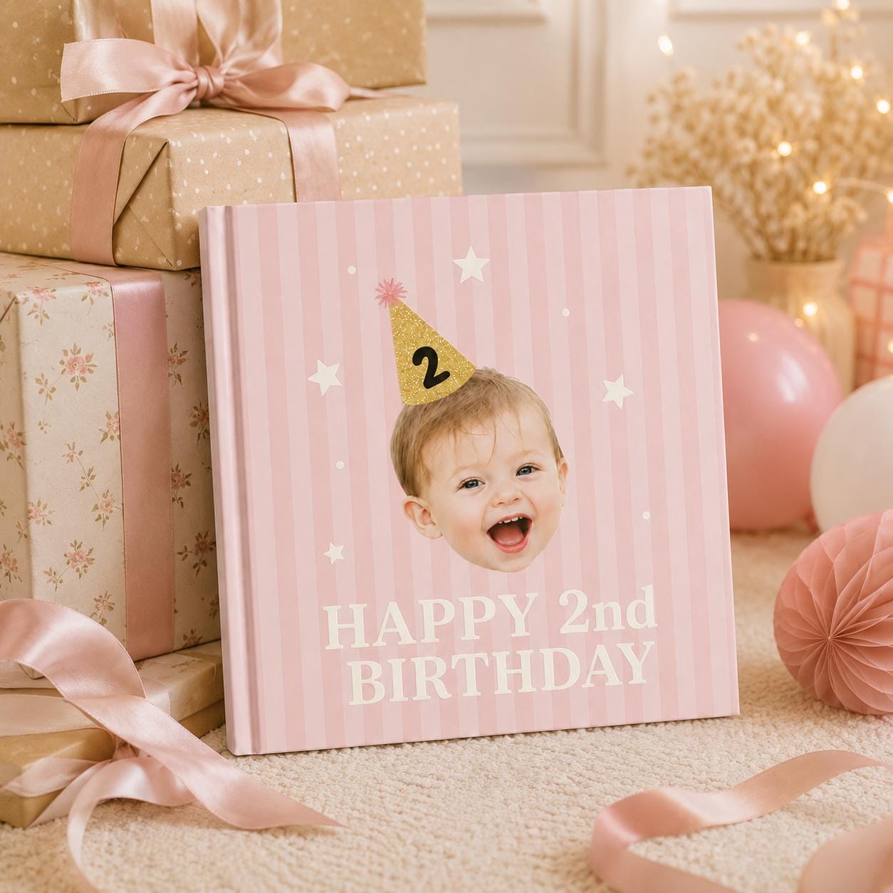 Personalized Birthday Photo Book, Custom Kids Face Scrapbook, Birthday Party Favors Gift