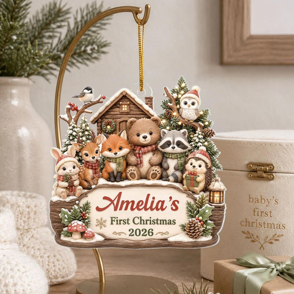 Custom Baby's First Christmas Acrylic Ornament, Cute 1st Baby's Christmas Gift For New Mom, Baby Shower Decor