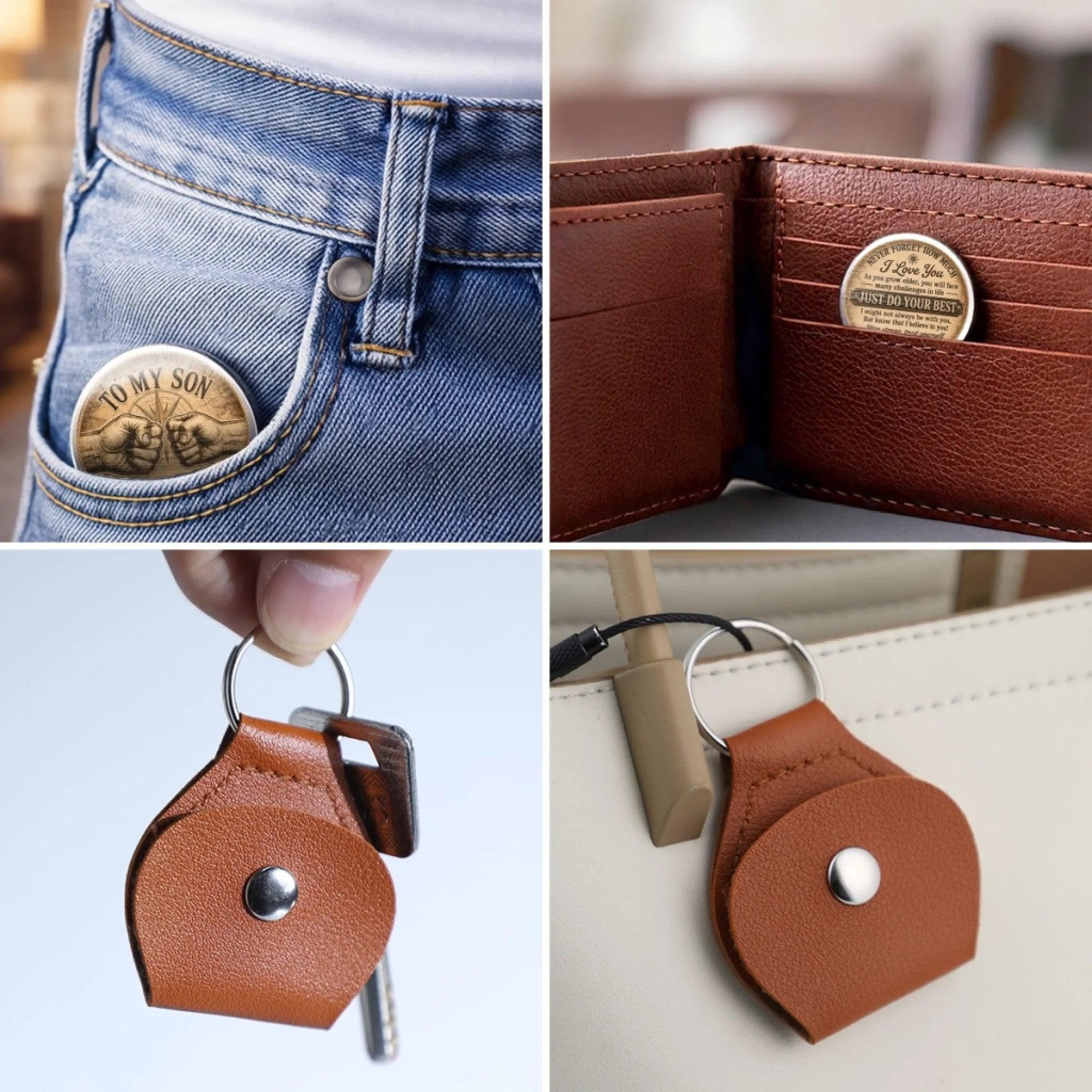 Custom To My Son Pocket Hug Keychain, Son Birthday Gift From Mom Dad, Believe In Yourself Token