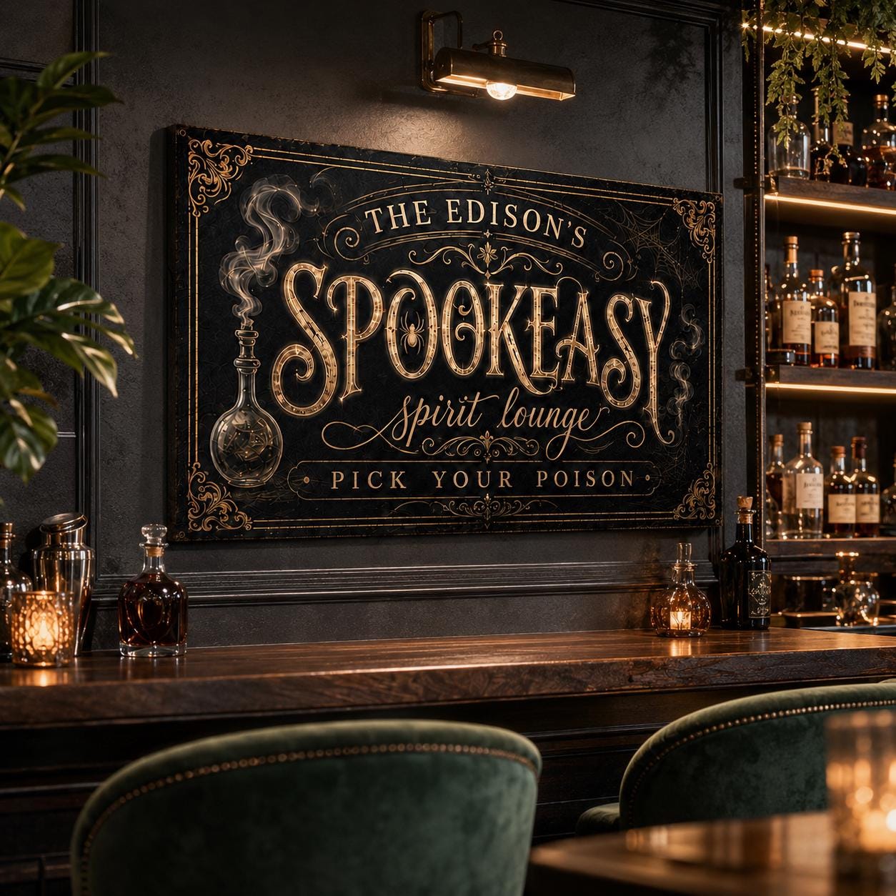 Spookeasy Metal Sign, Gothic Spirit Lounge Bar Gift, Halloween Wall Decor
