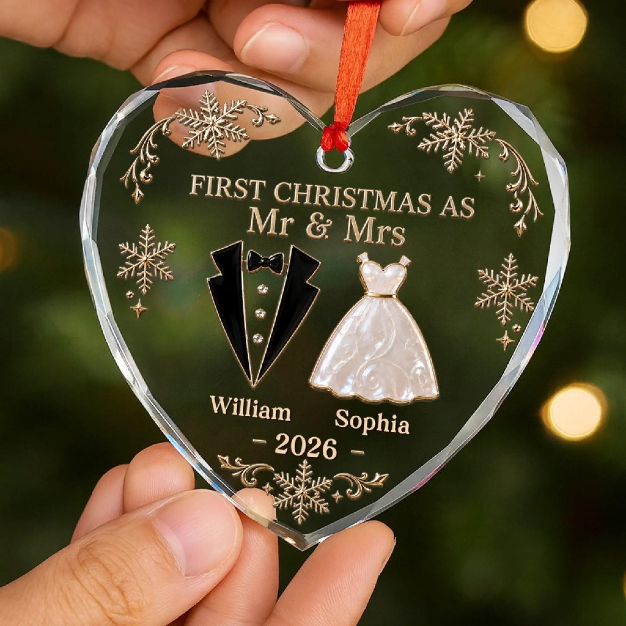 Custom First Christmas Mr And Mrs Glass Ornament, Anniversary Wedding Gifts For Couples, Christmas Tree Decor