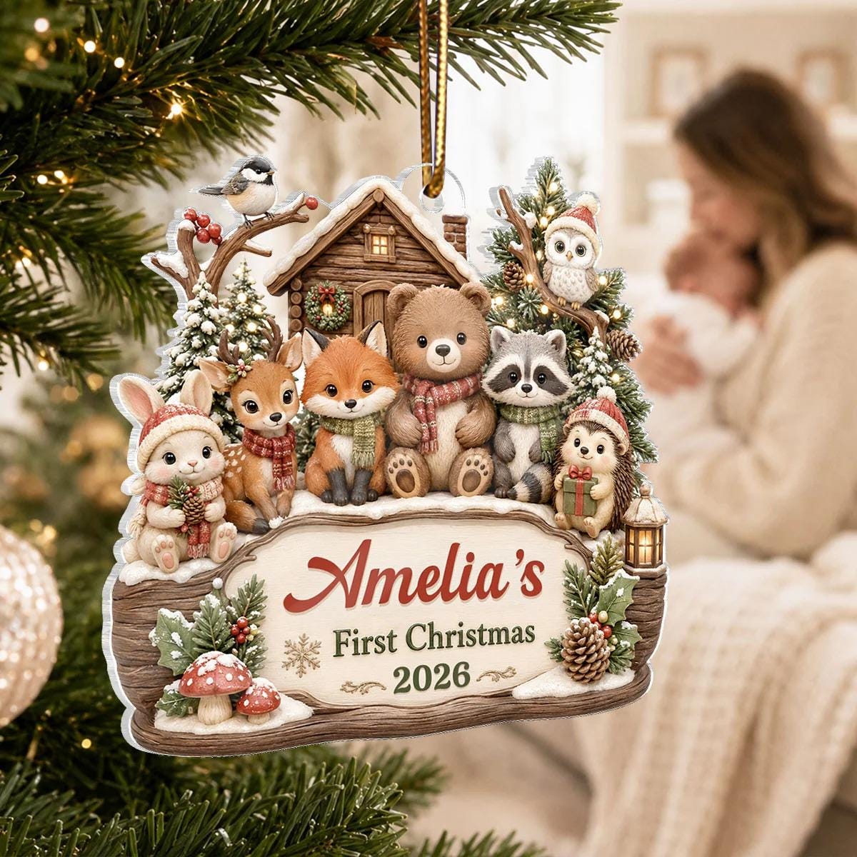 Custom Baby's First Christmas Acrylic Ornament, Cute 1st Baby's Christmas Gift For New Mom, Baby Shower Decor