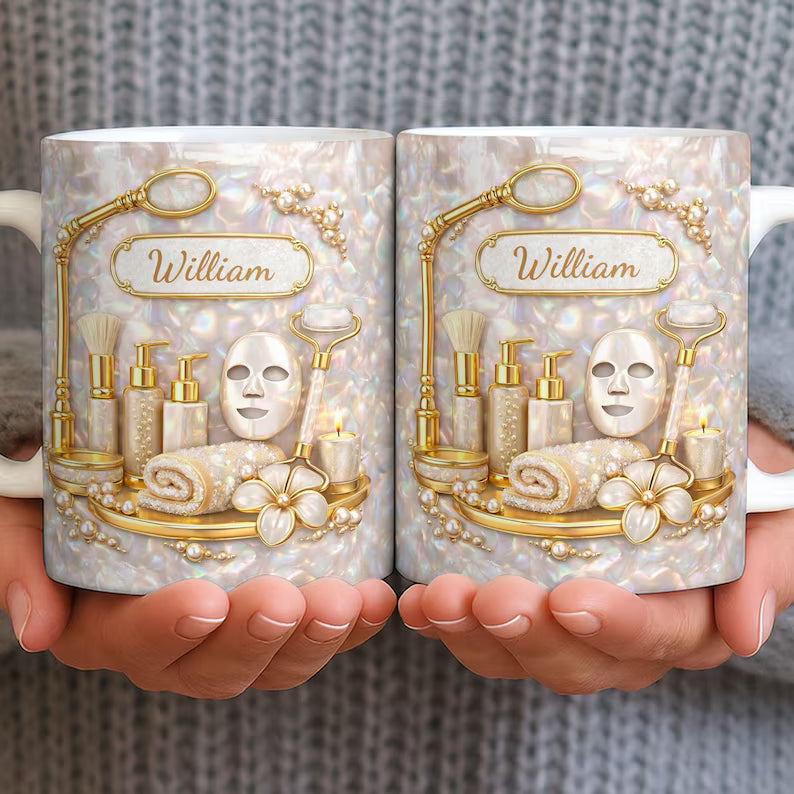 Custom Skincare 3D Effect Ceramic Mug, Best Esthetician Skincare Tools Coffee Cup, Skin Care Lovers Mug, Beauty Salon Shop Gift, Mom Cup