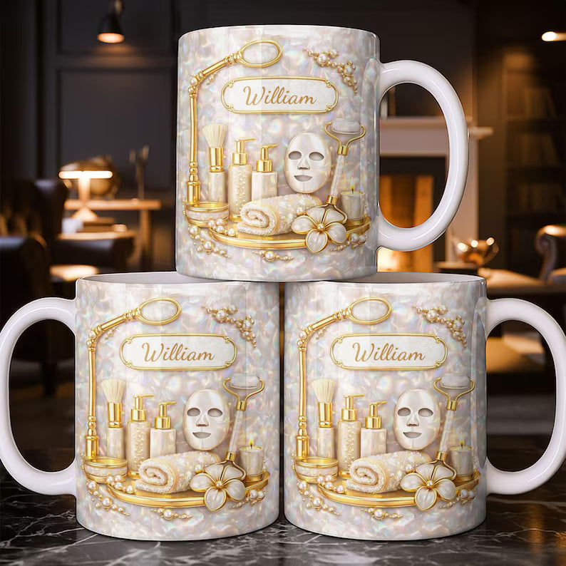 Custom Skincare 3D Effect Ceramic Mug, Best Esthetician Skincare Tools Coffee Cup, Skin Care Lovers Mug, Beauty Salon Shop Gift, Mom Cup