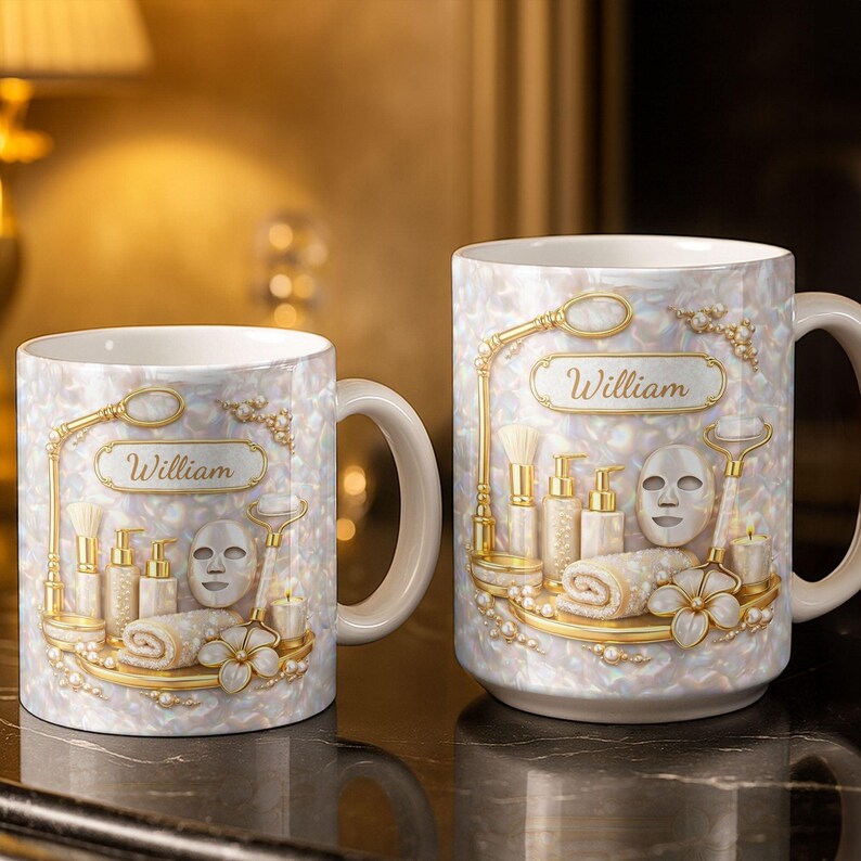 Custom Skincare 3D Effect Ceramic Mug, Best Esthetician Skincare Tools Coffee Cup, Skin Care Lovers Mug, Beauty Salon Shop Gift, Mom Cup