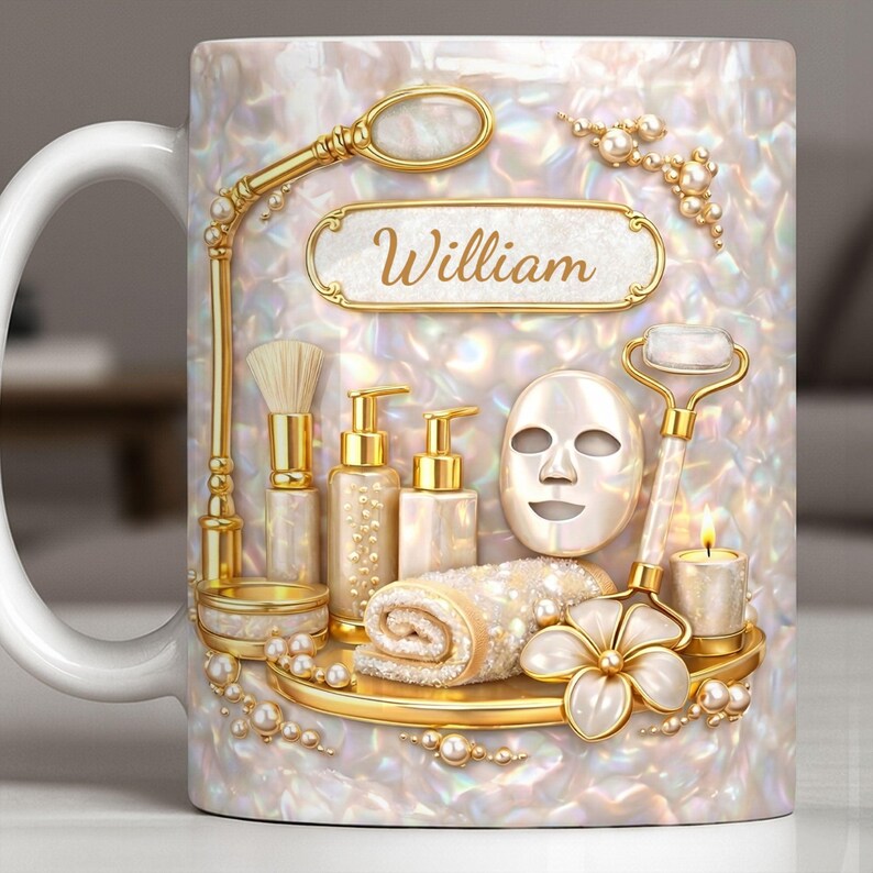 Custom Skincare 3D Effect Ceramic Mug, Best Esthetician Skincare Tools Coffee Cup, Skin Care Lovers Mug, Beauty Salon Shop Gift, Mom Cup