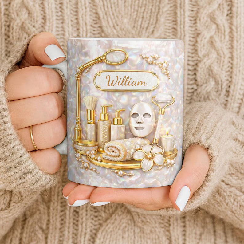 Custom Skincare 3D Effect Ceramic Mug, Best Esthetician Skincare Tools Coffee Cup, Skin Care Lovers Mug, Beauty Salon Shop Gift, Mom Cup
