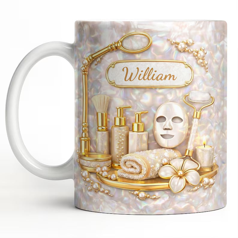 Custom Skincare 3D Effect Ceramic Mug, Best Esthetician Skincare Tools Coffee Cup, Skin Care Lovers Mug, Beauty Salon Shop Gift, Mom Cup