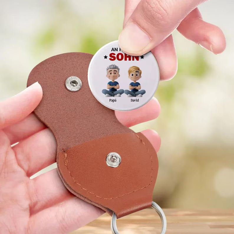 Custom To My Son Pocket Hug Keychain, Sentimental Father's Day Birthday Gift For German Son Dad Him, Support Family Keepsake Pocket Coin